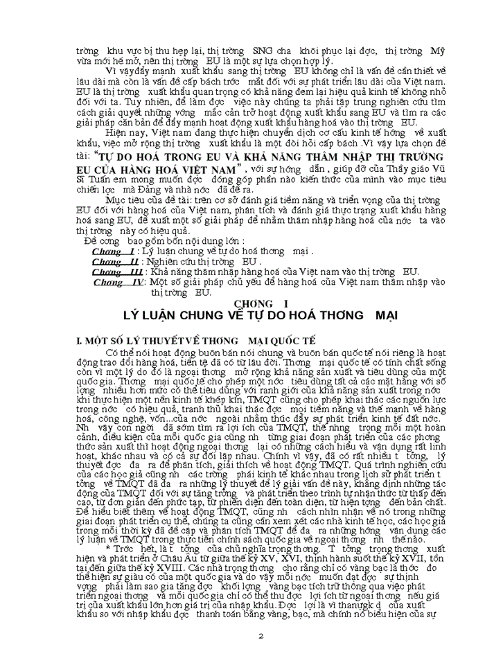 Tự do hoá trong eu và khả năng thâm nhập thị trường eu của hàng hoá việt nam