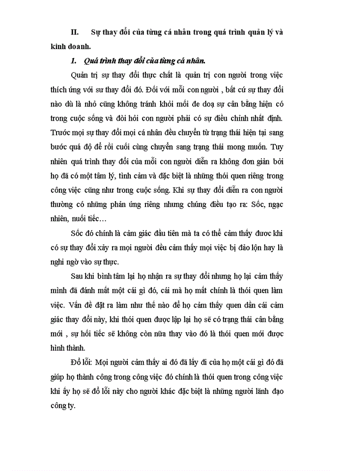 Ảnh hưởng của sự thay đổi ở từng cá nhân đến sự thay đổi trong quản lý và kinh doanh của doanh nghiệp
