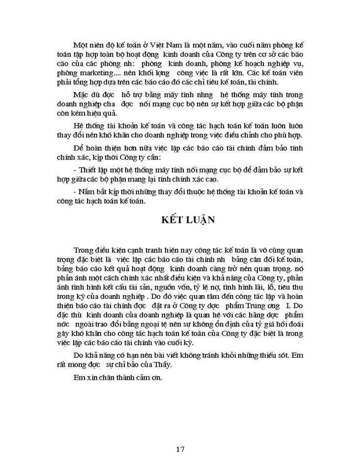 image for page Hoàn thiện việc lập và phân tích báo cáo tài chính ở Công ty dược phẩm Trung ương I