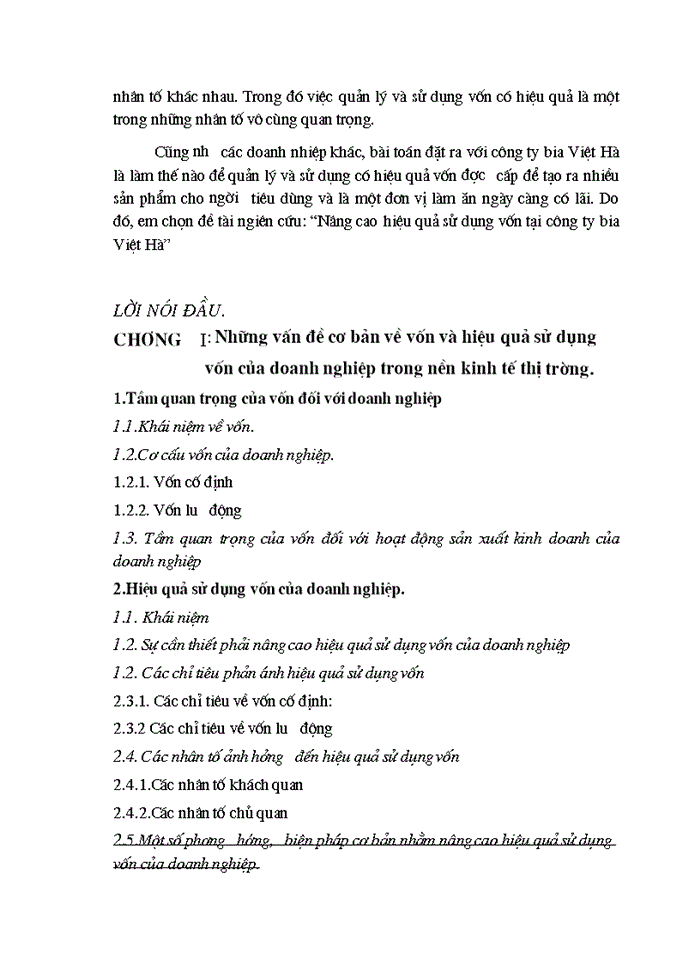 image for page Một số giải pháp nhằm nâng cao hiệu quả sử dụng  vốn tại công ty bia việt hà