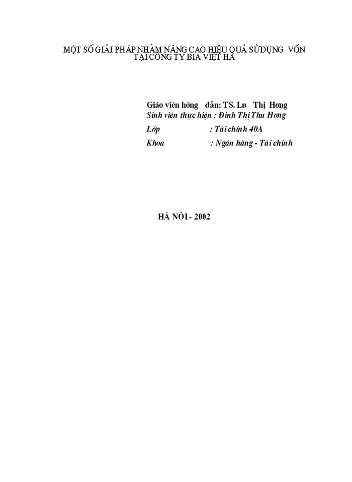 image for page Một số giải pháp nhằm nâng cao hiệu quả sử dụng  vốn tại công ty bia việt hà