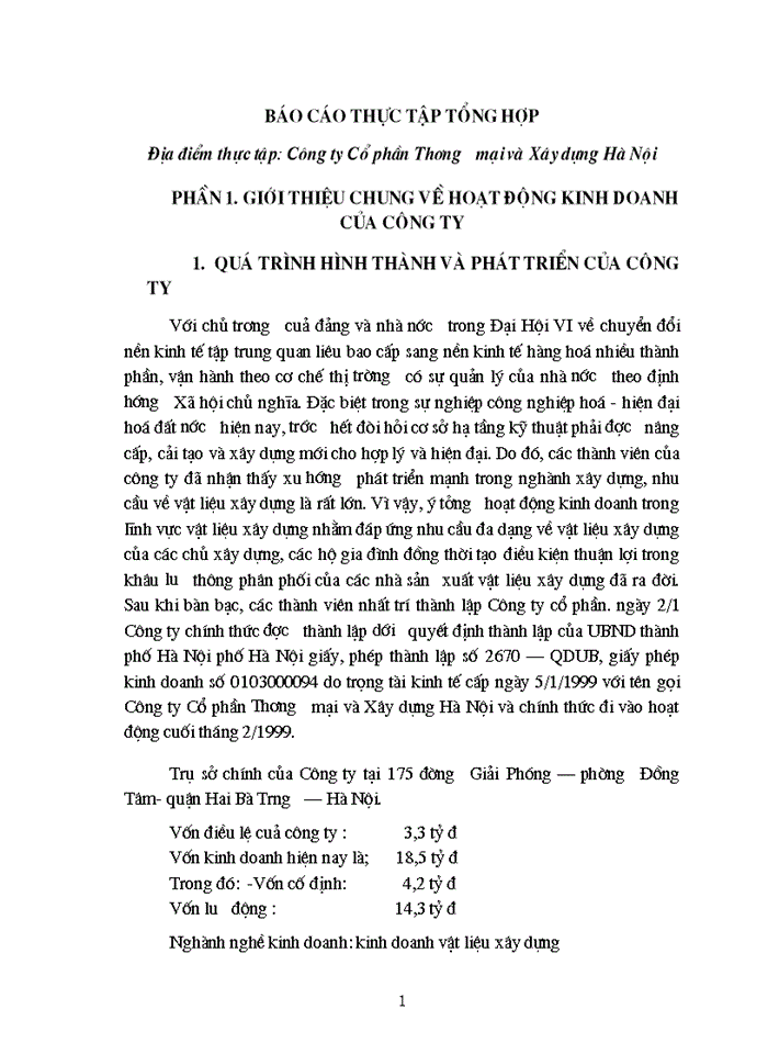 Báo cáo thực tập về Công ty Cổ phần Thương mại và Xây dựng Hà Nội