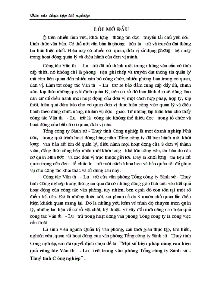 image for page Một số biện pháp nâng cao hiệu quả công tác Văn thư - Lưu trữ trong văn phòng Tổng công ty Sành sứ - Thuỷ tinh C ông nghiệp