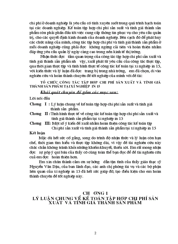 Tổ chức công tác tập hợp chi phí sản xuất và tính giá thành sản phẩm tại xí nghiệp  in 15