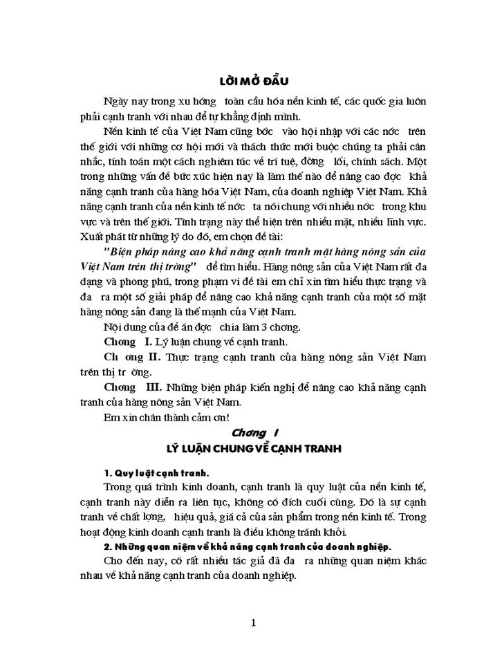 Biện pháp nâng cao khả năng cạnh tranh mặt hàng nông sản của Việt Nam trên thị trường