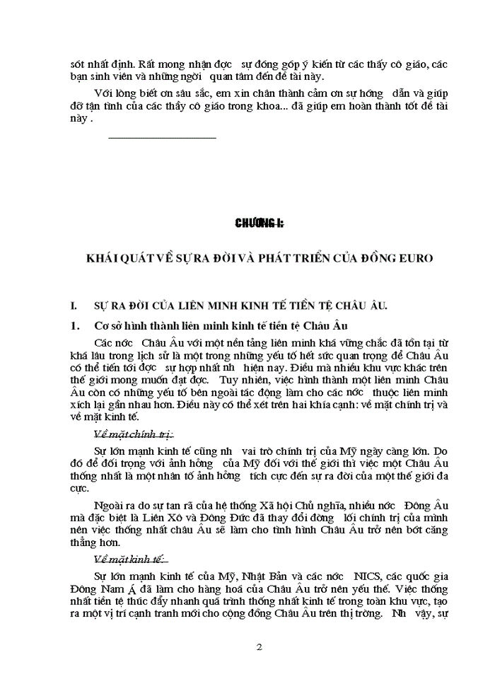 Tác động của đồng EURO đến nền kinh tế - tài chính- tiền tệ thế giới và Việt Nam