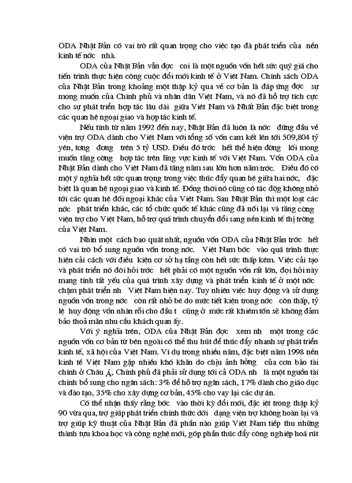 Tình hình viện trợ ODA của Nhật Bản cho Việt Nam từ năm 1992 đến nay và một số kiến nghị