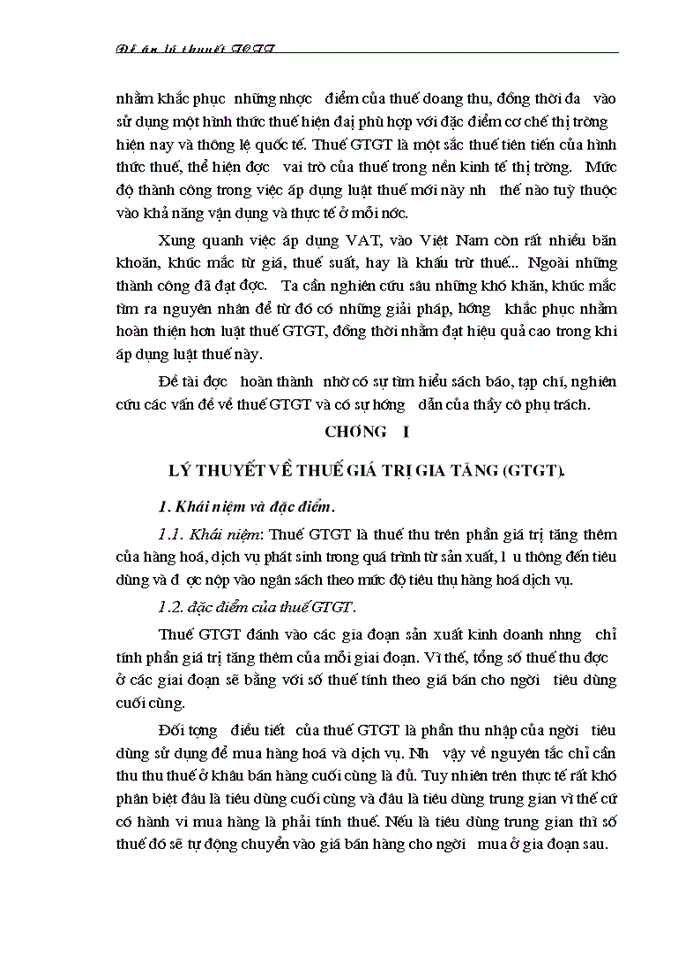 Một số vấn đề cơ bản về thuế giá trị gia tăng  và sự vận dụng thuế giá trị gia tăng ở việt nam