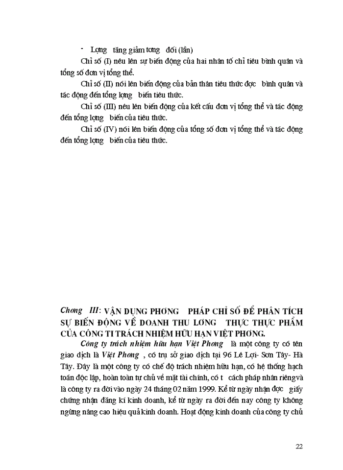 image for page Vận dụng phương pháp chỉ số để phân tích doanh thu của công ty trách nhiệm hữu hạn Việt Phương