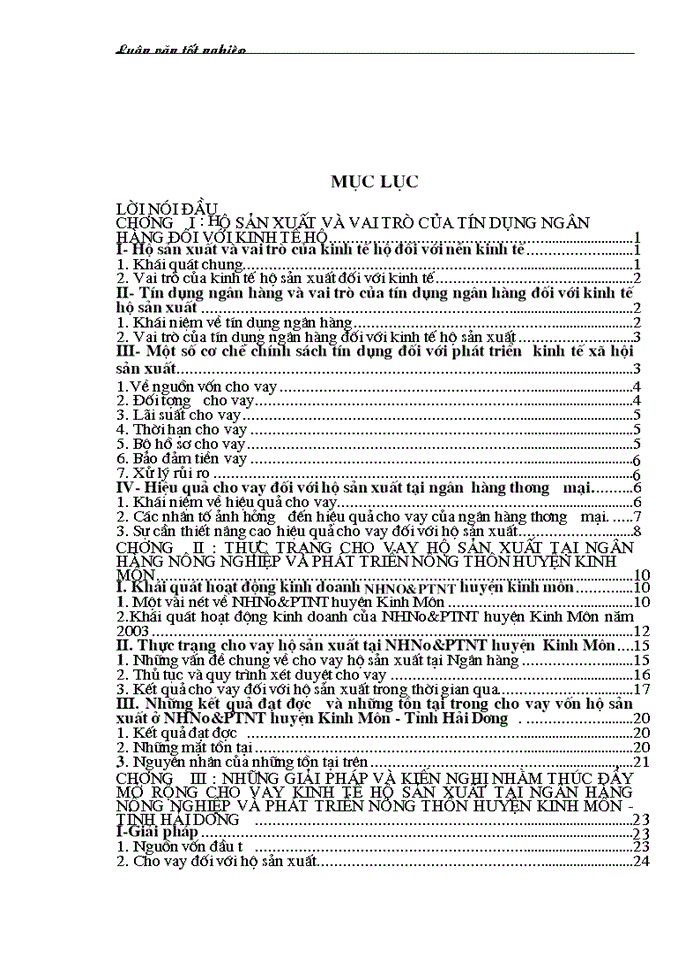 image for page Giải pháp nâng cao hiệu quả cho vay đối với hộ sản xuất ở Ngân hàng nông nghiệp huyện Kinh Môn - tỉnh Hải Dương