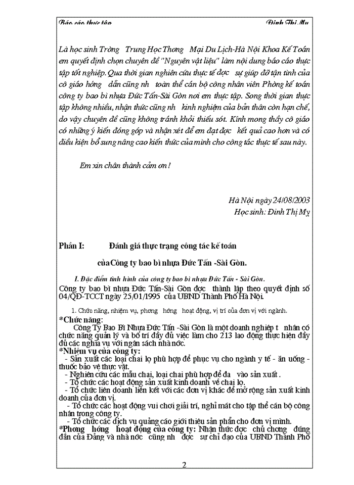 Báo cáo thực tập Công ty bao bì nhựa Đức Tấn -Sài Gòn