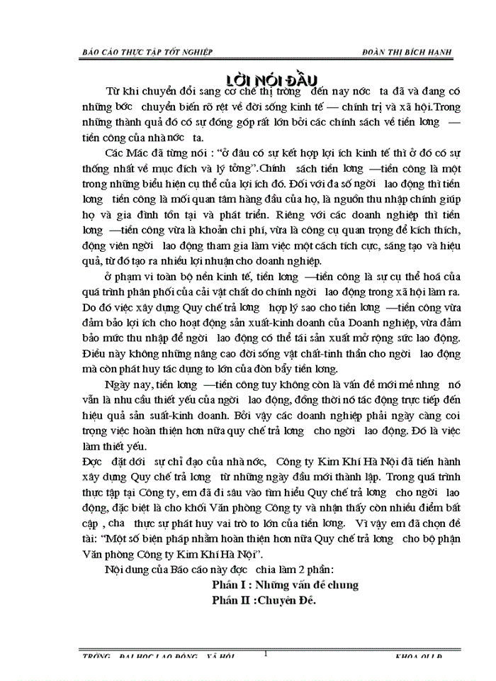 Một số biện pháp nhằm hoàn thiện hơn nữa Quy chế trả lương cho bộ phận Văn phòng Công ty Kim Khí Hà Nội