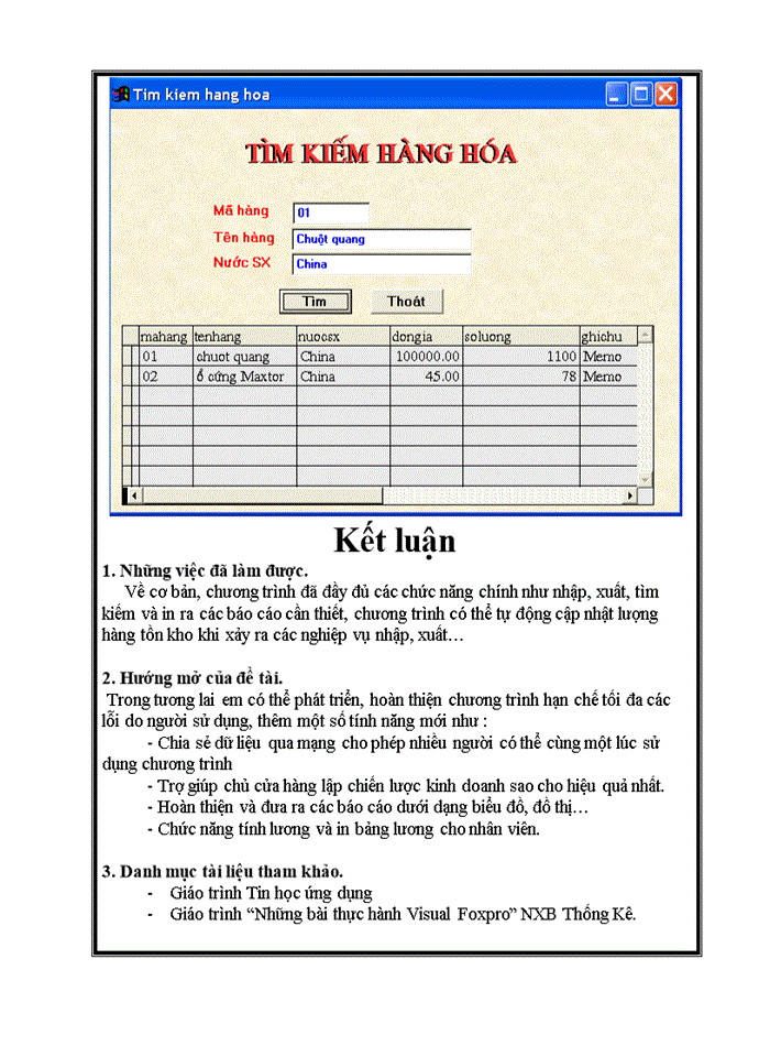 image for page Hệ thống thụng tin quản lý kho hàng cho cửa hàng 87 Lý Nam Đế bằng Hệ quản trị cơ sở dữ liệu Visual Foxpro 7.0