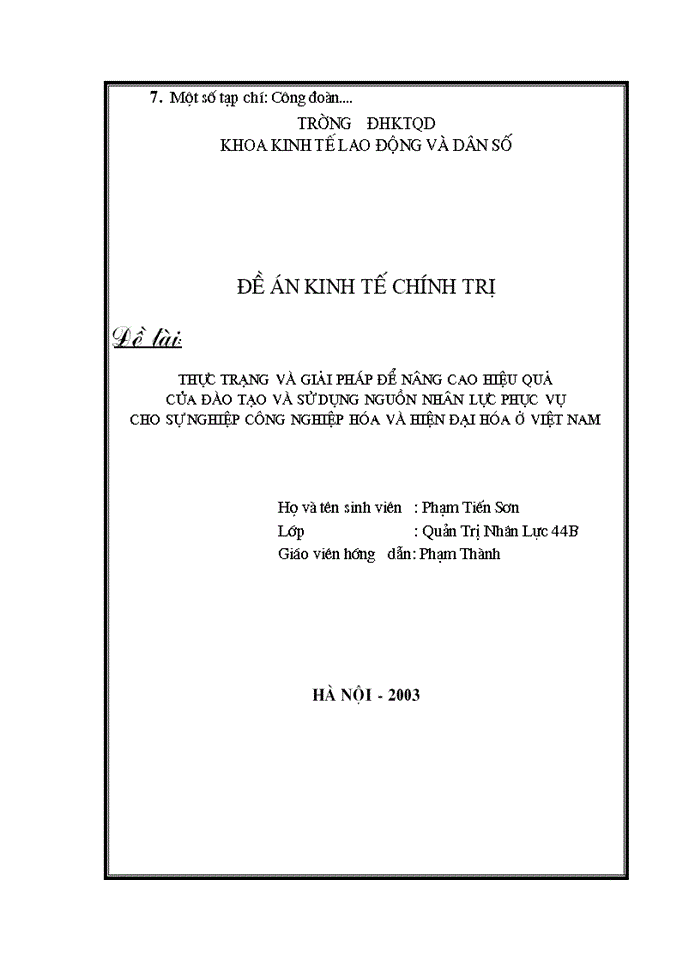 image for page Thực trạng và giải pháp để nâng cao hiệu quả của đào tạo và sử dụng nguồn nhân lực phục vụ cho sự nghiệp công nghiệp hóa và hiện đại hóa ở việt nam