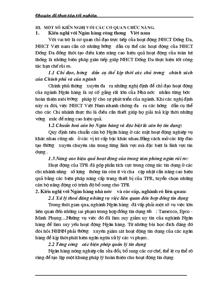 image for page Một số giải pháp hạn chế rủi ro an toàn tín dụng đối với kinh tế ngoài quốc doanh tại Ngân hàng công thương Đống Đa