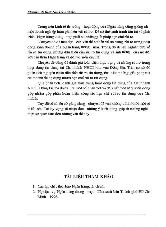 image for page Một số giải pháp hạn chế rủi ro an toàn tín dụng đối với kinh tế ngoài quốc doanh tại Ngân hàng công thương Đống Đa