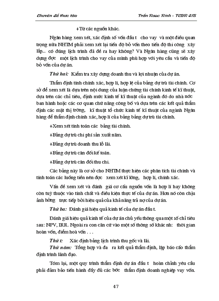 image for page Thẩm định dự án đầu tư của NHTM