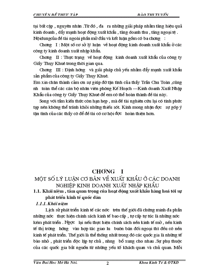 Một số giải pháp nhằm nâng cao hiệu quả hoạt động xuất khẩu sản phẩm của công ty TNHH Nhà Nước một thành viên Giầy Thụy Khuê