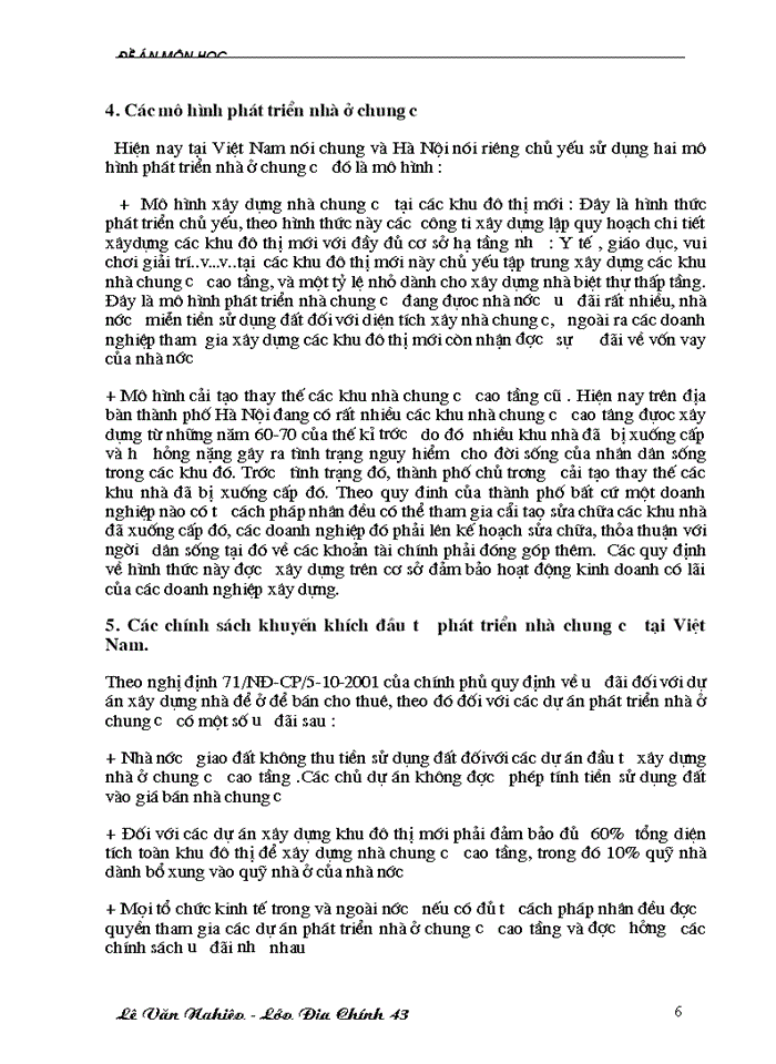 Những vấn đề cơ bản đầu tư và phát triển nhà Chung Cư của thành phố HN trong giai đoạn hiện nay.