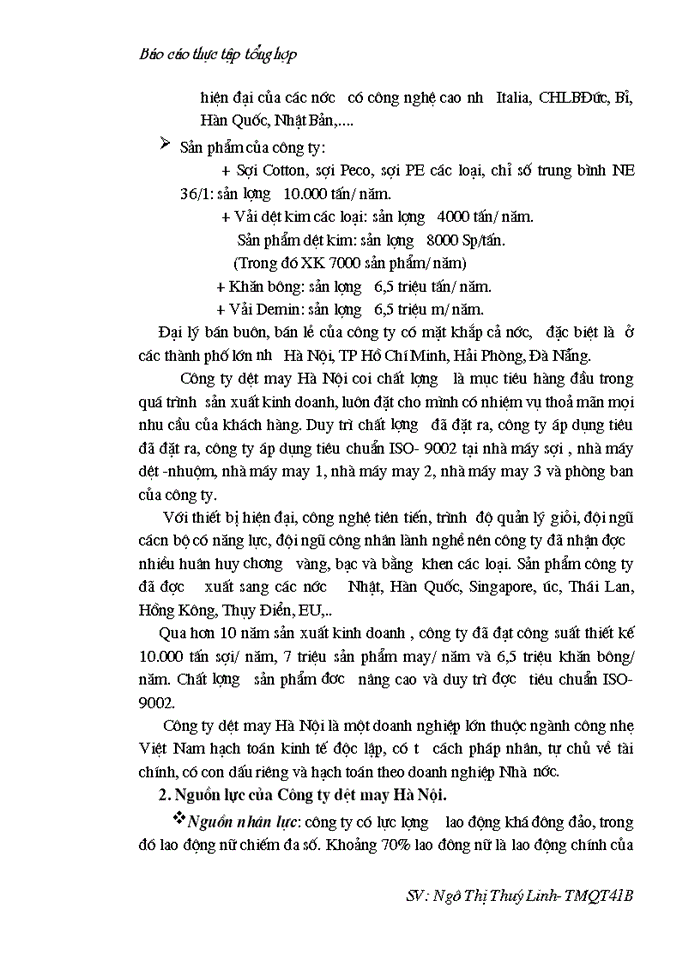 image for page Báo cáo tổng hợp Công ty dệt may Hà Nội ( Hanosimex)